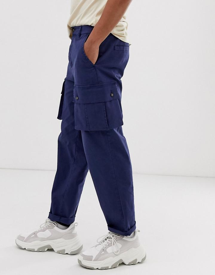 Asos Design Relaxed Cargo Pants In Washed Blue
