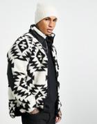Bershka Oversized Fleece In Geo Pattern Print-white