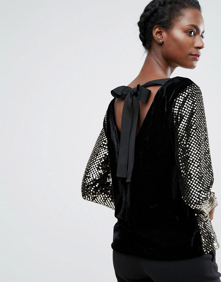 Endless Rose Sequin Long Sleeve Top - Black