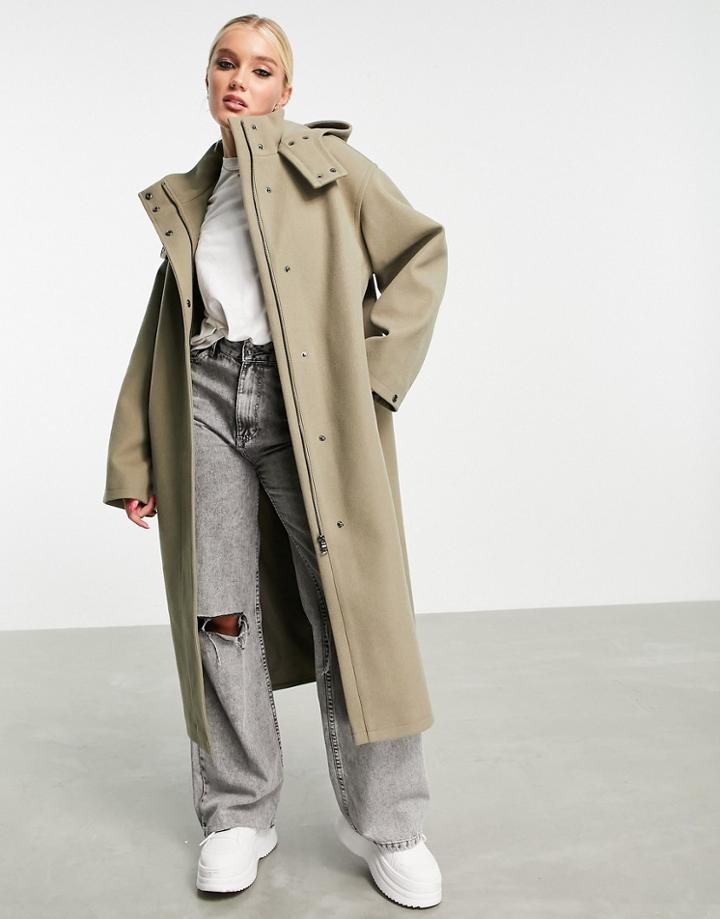 Asos Design Oversized Parka Coat In Light Khaki-neutral