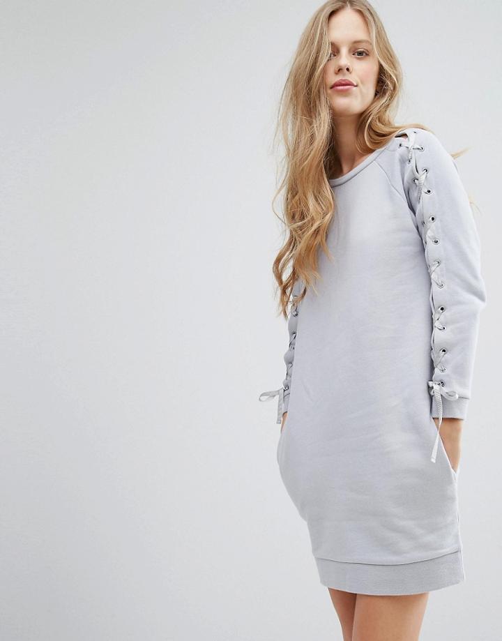 Miss Selfridge Tie Sleeve Sweater Dress - Gray