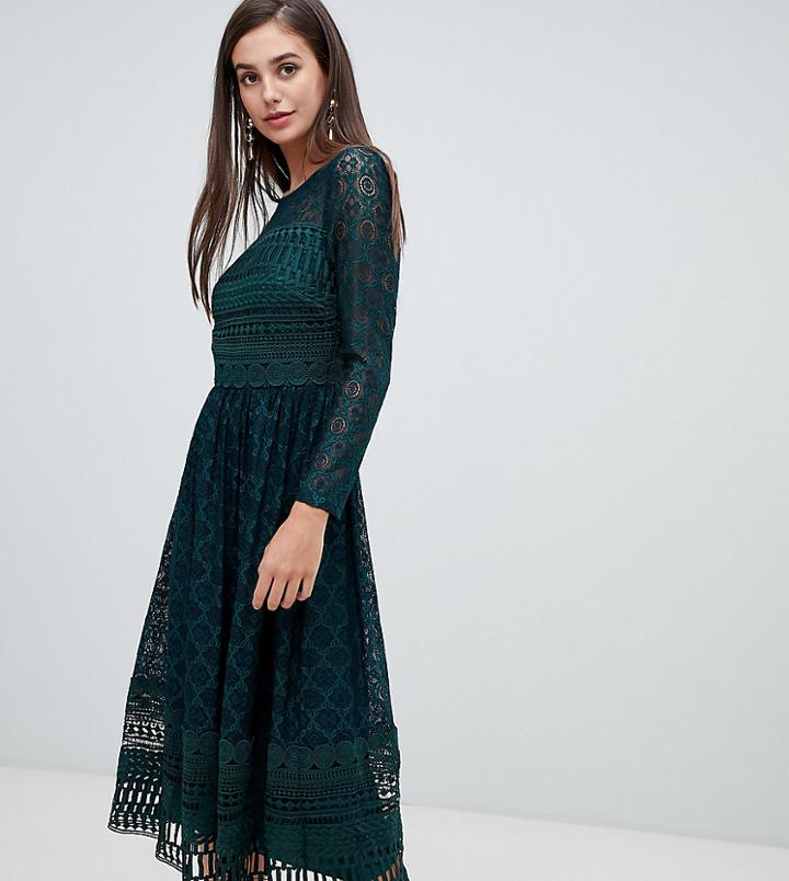 Asos Design Tall Premium Lace Midi Skater Dress - Green