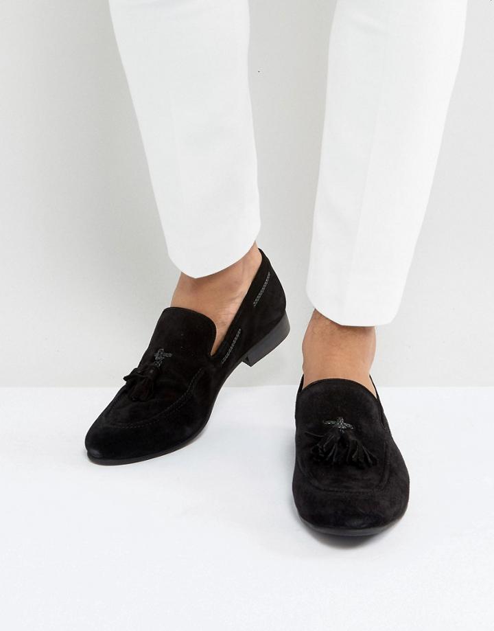 Dune Tassel Loafers Black Suede - Black