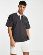 Abercrombie & Fitch Oversized Short Sleeve Rugby Polo Shirt In Black