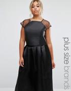 Chi Chi London Plus Sateen Top With Sheer Sleeves - Black