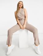 Threadbare Peyton Knit Tank Top And Wide Leg Pants Set In Mushroom-neutral