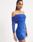 Club L London Ruched Bardot Body-conscious Mini Dress In Cobalt-blues