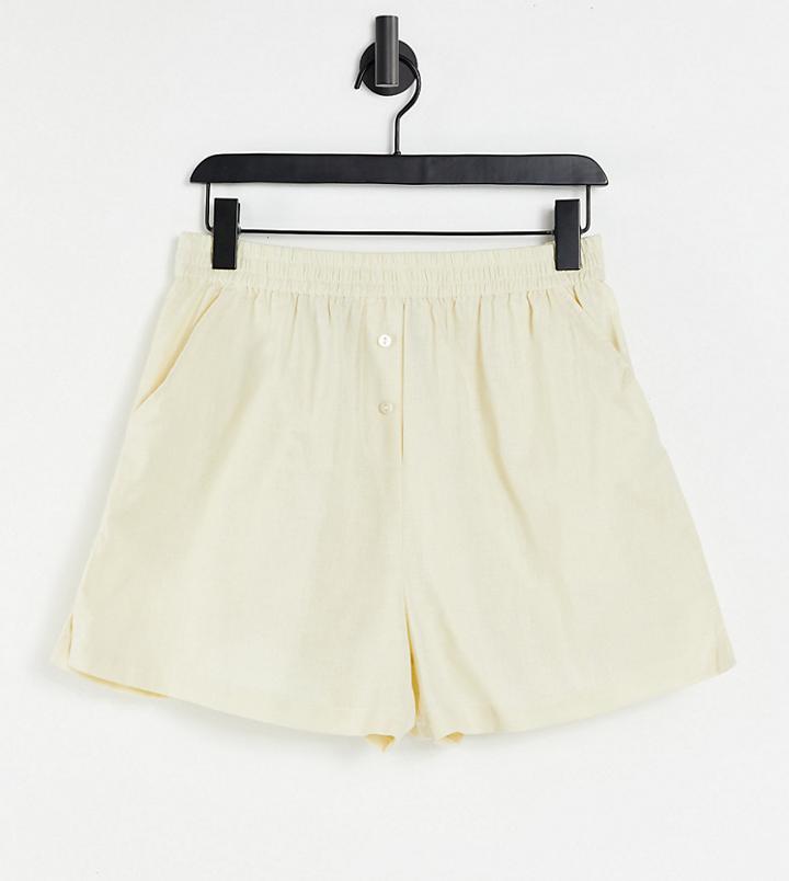 Collusion Unisex Linen Short In Beige - Part Of A Set-white