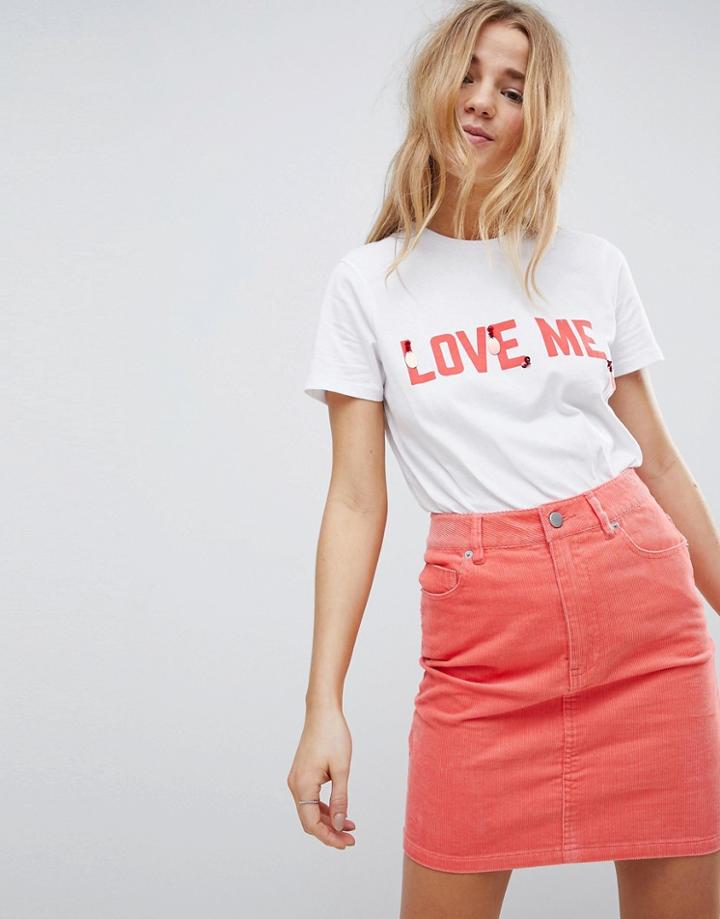 Asos Valentines T-shirt With Embellished Love Me Print - White