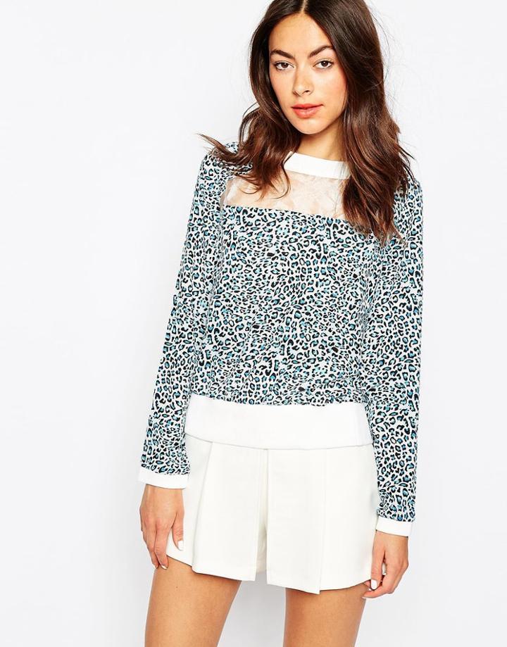 Sister Jane Wild Cat Sweater With Mesh Insert - Blue