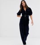 Asos Design Tall Cord Belted Jumpsuit With Tapered Leg