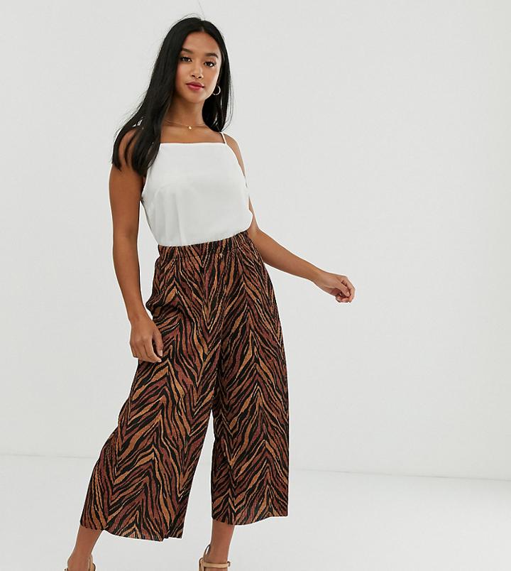 Asos Design Petite Plisse Culotte In Dark Zebra Print-multi