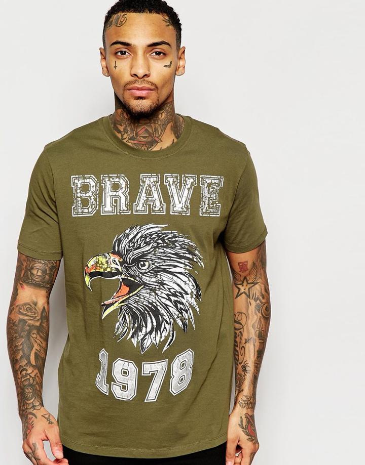 Diesel T-shirt T-joe-b Crewneck Brave Eagle Foil Print In Green - Green