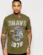 Diesel T-shirt T-joe-b Crewneck Brave Eagle Foil Print In Green - Green