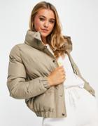 Brave Soul Slay Peach Skin Puffer Jacket In Taupe-brown