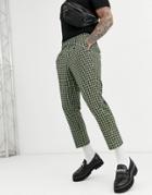 Asos Design Slim Crop Smart Pants In Green Check With Metal Pocket Chain