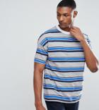 Asos Tall Oversized T-shirt With Blue Retro Stripe - Gray