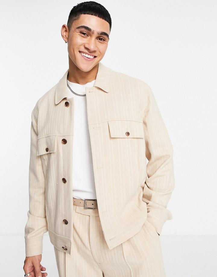 Asos Design Smart Jacket In Beige Pinstripe - Part Of A Set-neutral