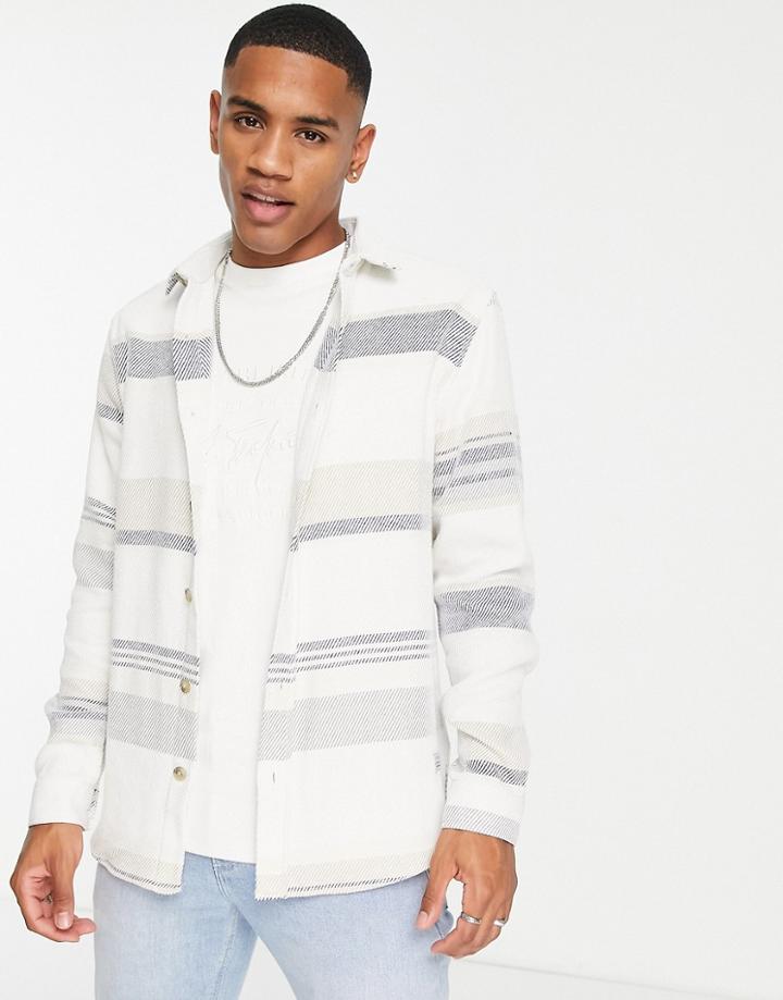 River Island Twill Stripe Shirt In Ecru-white