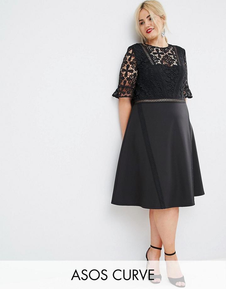 Asos Curve Premium Lace Insert Midi Dress - Black
