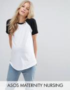 Asos Maternity Nursing Color Block T-shirt With Zip Detail - White