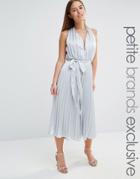 True Decadence Petite Plunge Front Pleated Culotte Jumpsuit With Belt - Silver