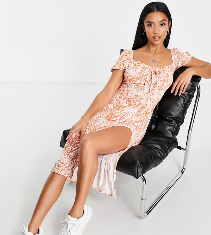 Missguided Petite Ruched Puff Sleeve Midaxi Dress In Brown