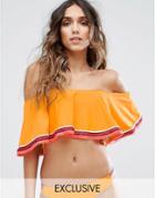 South Beach Ruffle Off The Shoulder Trim Bikini Top - Yellow