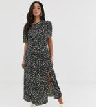New Look Maternity Dress With Split In Ditsy Floral Pattern-black