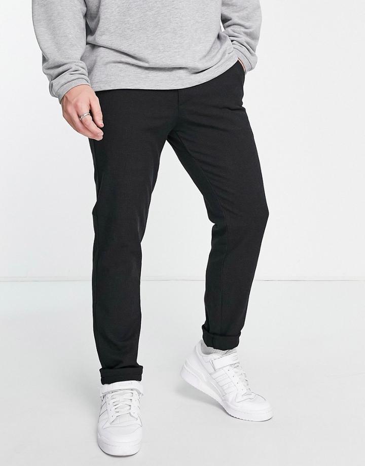 Jack & Jones Intelligence Slim Pants In Charcoal Houndstooth-gray