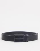 Asos Design Slim Belt In Black Faux Leather With Matte Black Buckle Detail