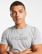 Fcuk Flock Logo T-shirt In Light Gray-grey