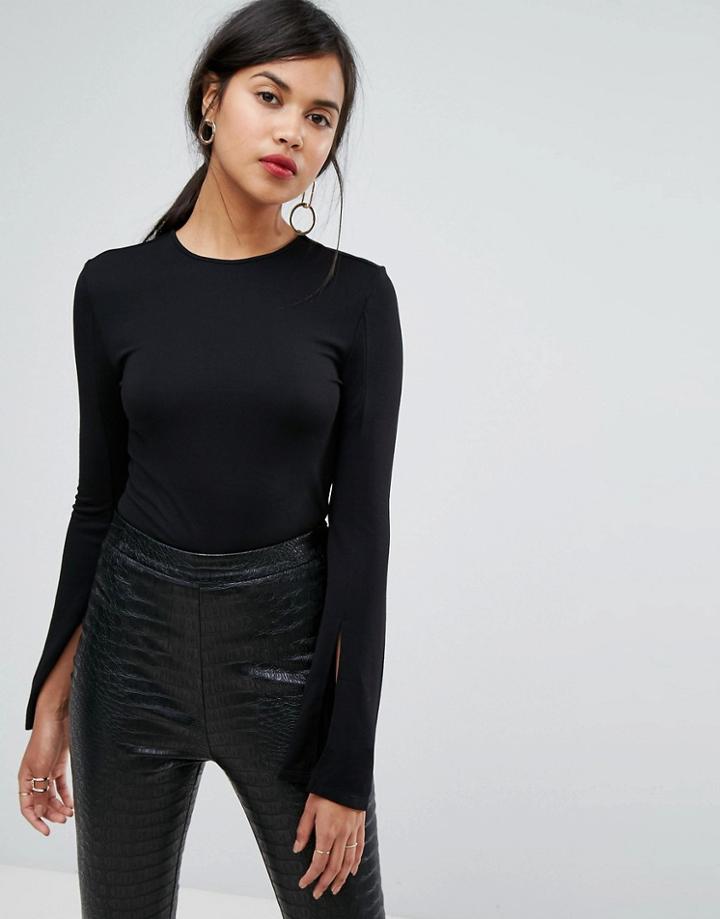 Ivyrevel Split Long Sleeve Jersey Top - Black