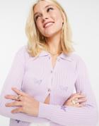 Daisy Street Relaxed Cardigan In Butterfly Knit-purple