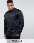 Asos Plus Regular Fit Sateen Shirt In Black - Black