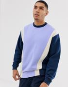 Asos Design Sweatshirt With Color Blocking In Blue