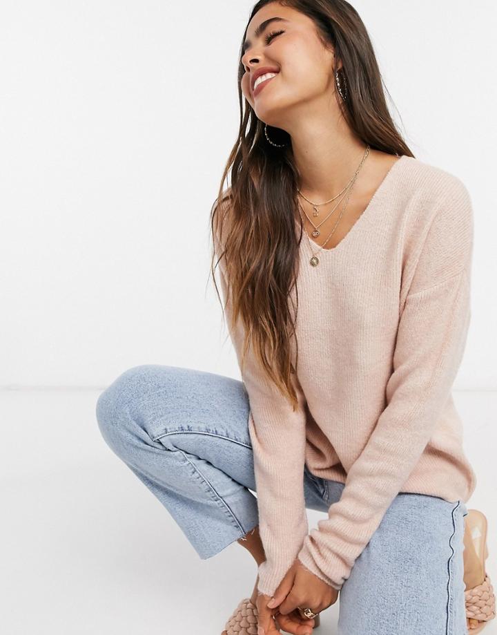 Vero Moda V Neck Sweater In Pink