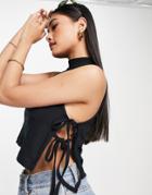 Asos Design Ribbed Tie Side Tank Top In Black