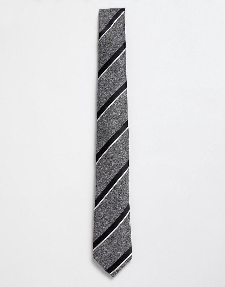 Moss London Silk Blend Tie In Gray Stripe - Gray