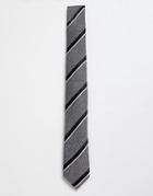 Moss London Silk Blend Tie In Gray Stripe - Gray