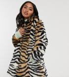 Asos Design Petite Tiger Faux Fur Button Through Coat