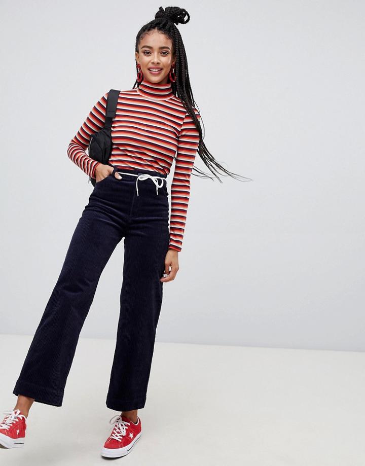 Monki Cord Straight Leg Pants In Navy - Navy