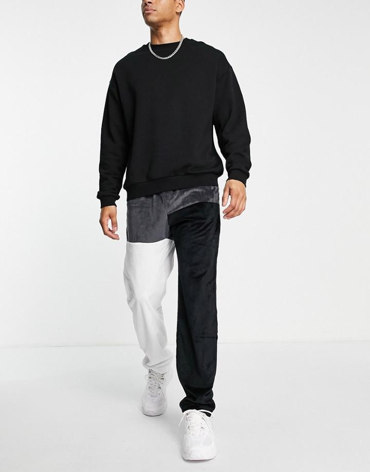 Liquor N Poker Spliced Sweatpants In Black And Gray Polar Fleece-multi