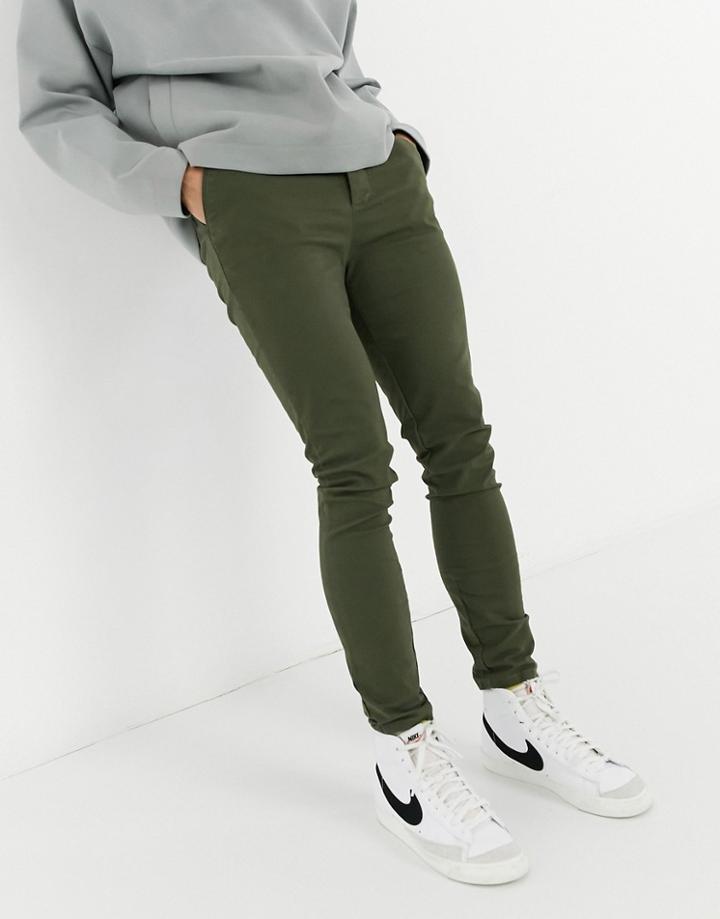 Asos Design Power Stretch Chinos In Khaki-green