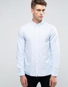 Pretty Green Oxford Shirt With Logo In Regular Fit Blue - Blue