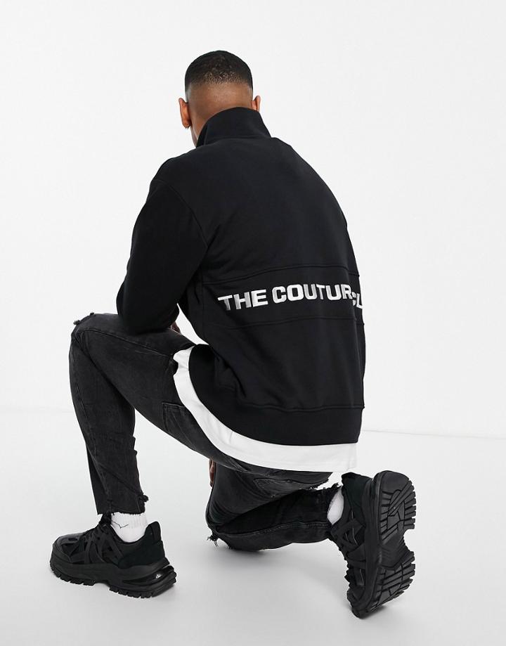 The Couture Club Half Zip Sweatshirt In Black With Logo Back Print