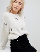 New Look Cluster Embellished Knit Sweater - Beige