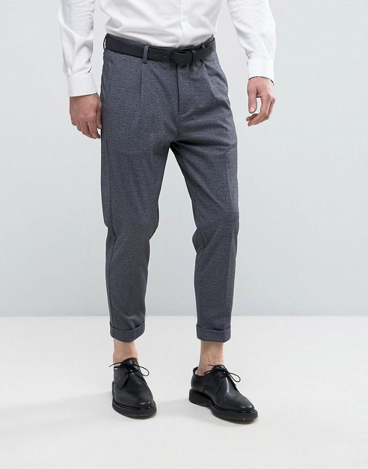 Selected Homme Tapered Cropped Smart Pants With Stretch - Navy
