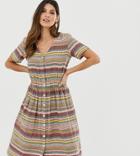 Esprit Striped V-neck Midi Shirt Dress - Multi