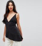 Asos Tall Glam Longline Plunge Cami-black